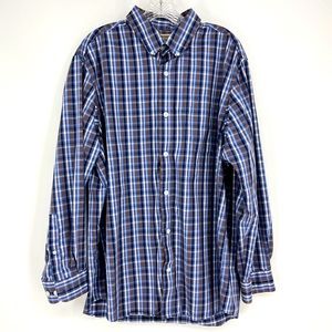 Men's Duluth Dress Shirt Wrinkle Fighter Button Collar Plaid Blue Brown Large